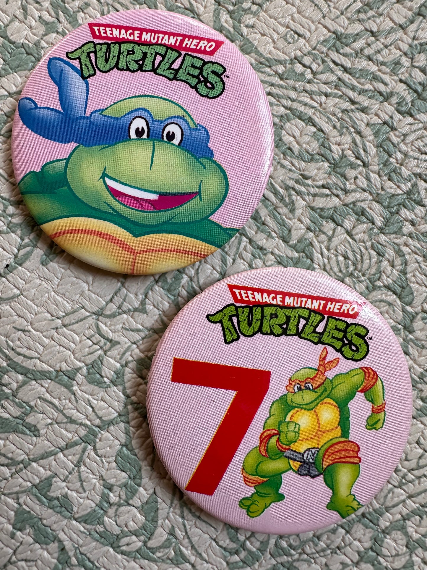 Vintage TMNT birthday badges x2