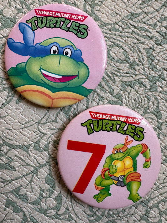 Vintage TMNT birthday badges x2
