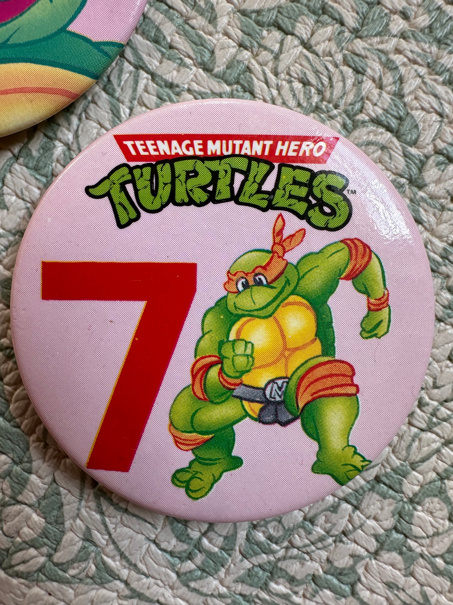 Vintage TMNT birthday badges x2