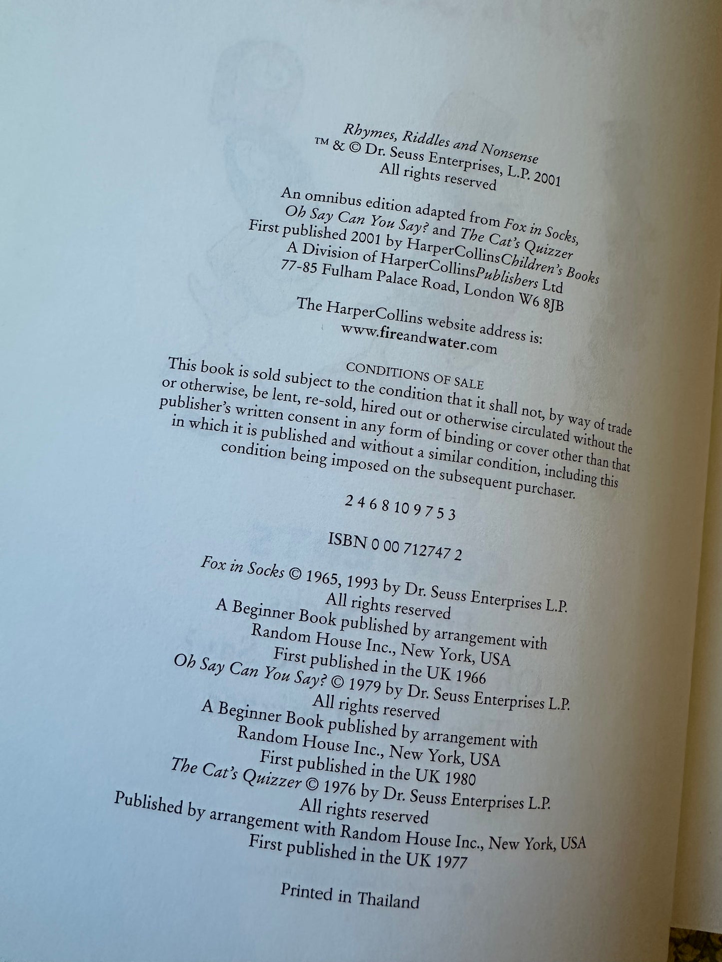 Dr. Seuss ‘Rhymes, Riddles and Nonsense’ book