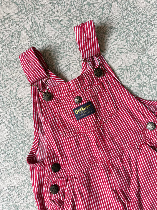 Oshkosh red and white hickory striped overalls 